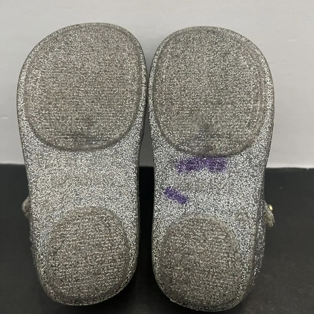 Mini Melissa Shoes Baby Girl 7 Mary Jane Campana Silver Metallic Strap Flat